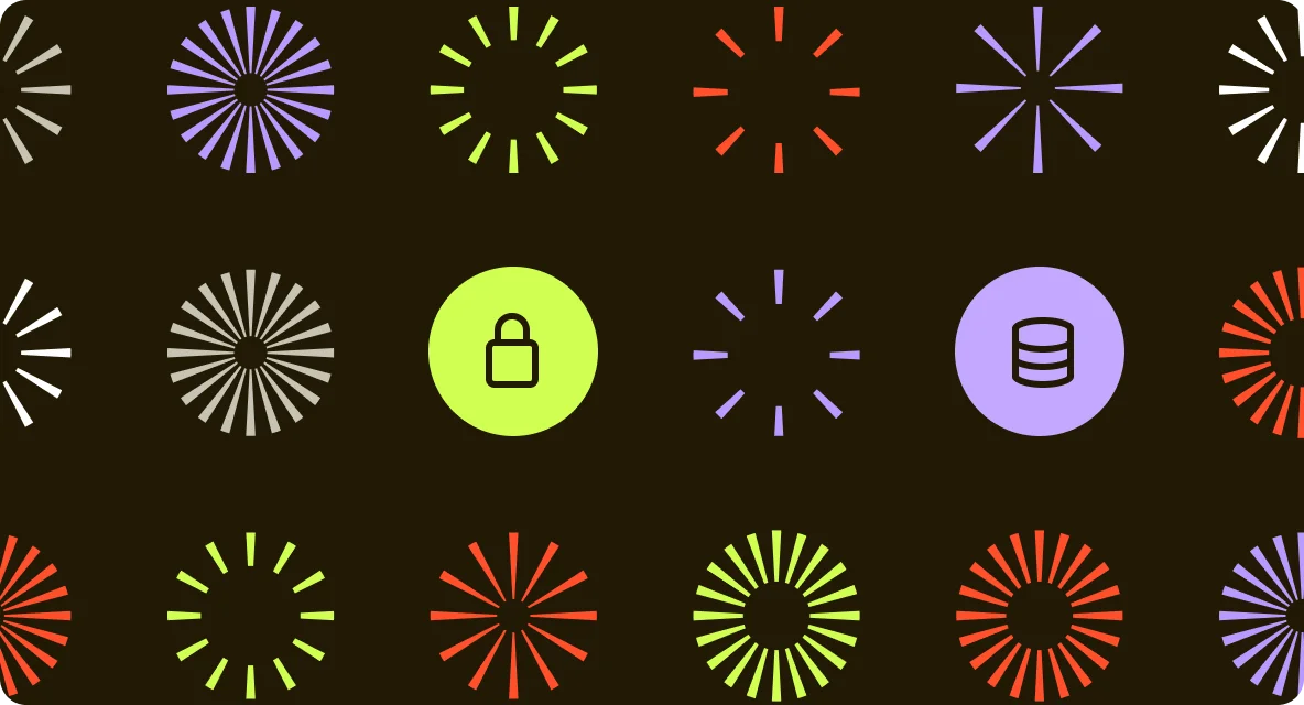 Illustration of security and data-protection icons on a dark background